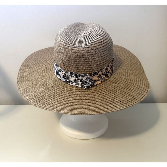 Marcus Adler Neutral Wide Brim Summer Hat Floral Band Lightweight Paper OS - Picture 3 of 6